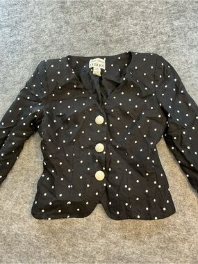 Teri Jon Vintage 90s Black Polka Dot Blazer Style Jacket Size 8